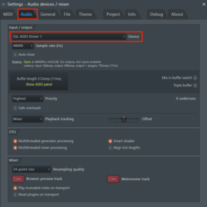 FL Studio & SSL ASIO Driver